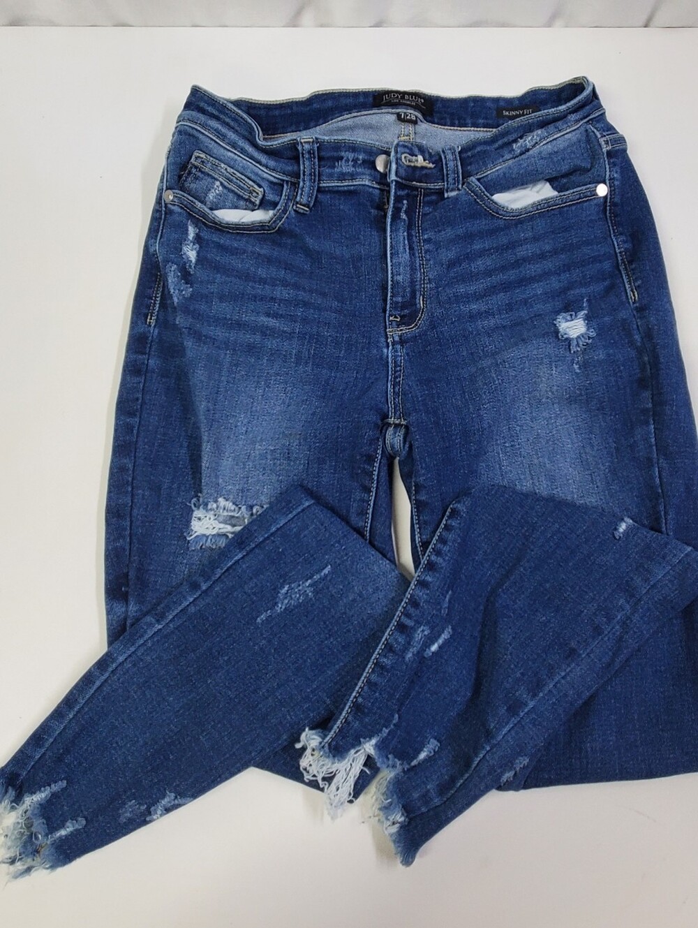Judy Blue Skinny Fit Blue Denim Stretch Distressed Ankle Jeans 7/28